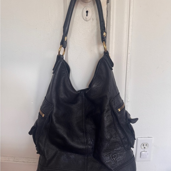 Linea Pelle Black and Gold Hobo Bag - Picture 2 of 10